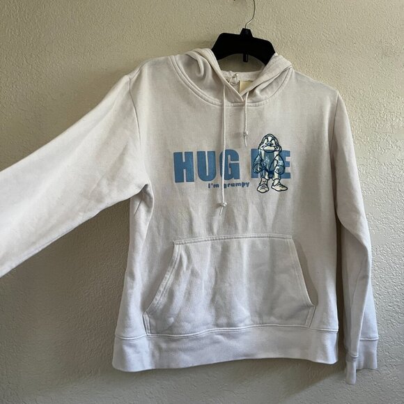 Vintage Disney Rare Grumpy White Hoodie Hug Me Graphic Pullover Size M - Picture 3 of 10